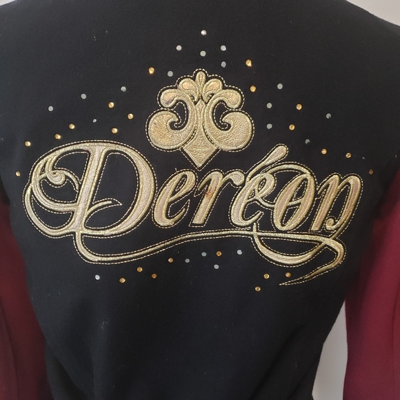 Beyonce's House of Dereon Black Maroon Wool Blend Varsity Jacket Size S - Picture 6 of 14